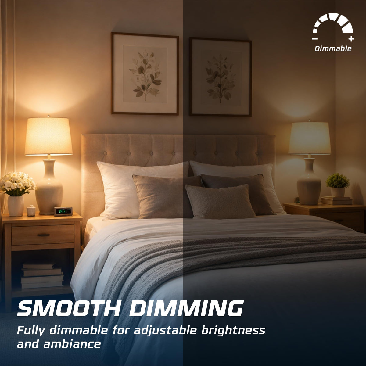 OHLECTRIC A19 dimmable bulb works with standard dimmer switches.