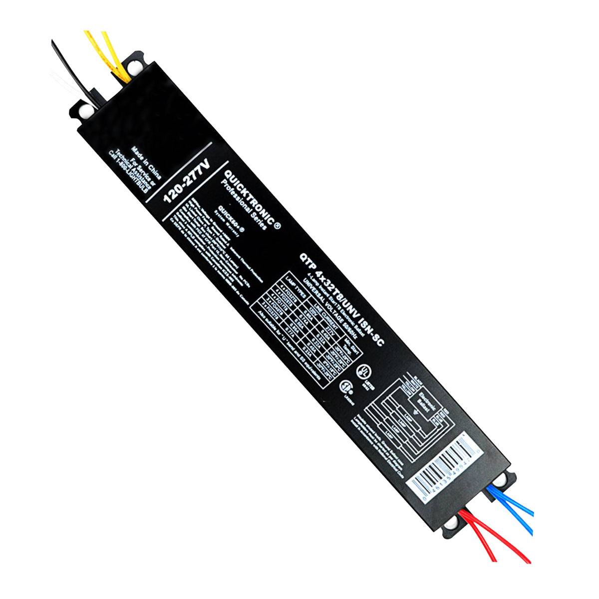 OHLECTRIC 4x32W T8 ballast close-up showing compact, durable design for reliable fixtures.