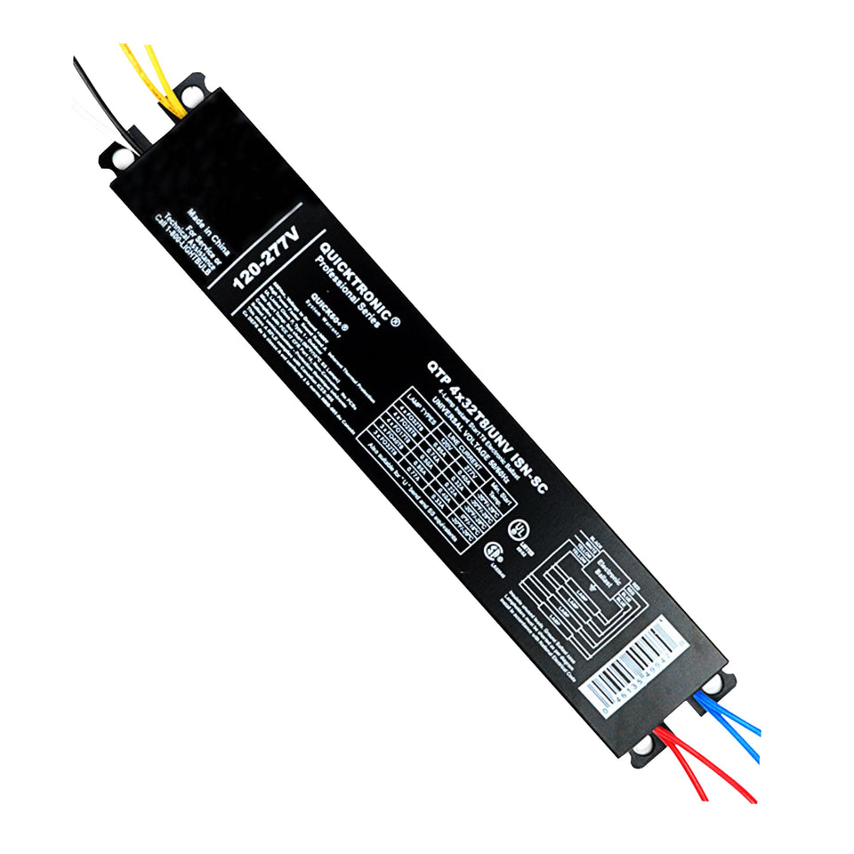 OHLECTRIC 4x32W T8 ballast close-up showing compact, durable design for reliable fixtures.