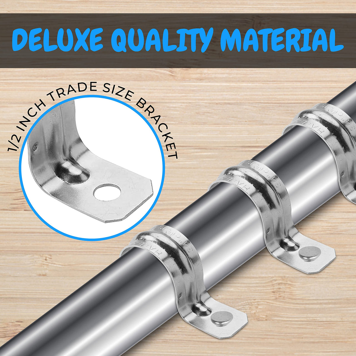 OHLECTRIC EMT conduit strap mounted on walls or structures.