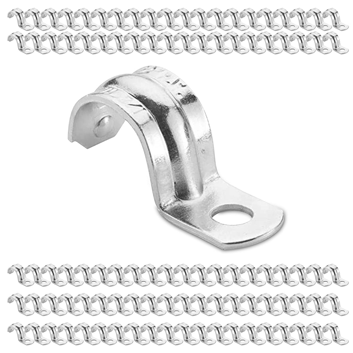 OHLECTRIC heavy-duty pipe strap 1/2 inch packaging highlights rust-resistant zinc-plated steel for durable mounting.