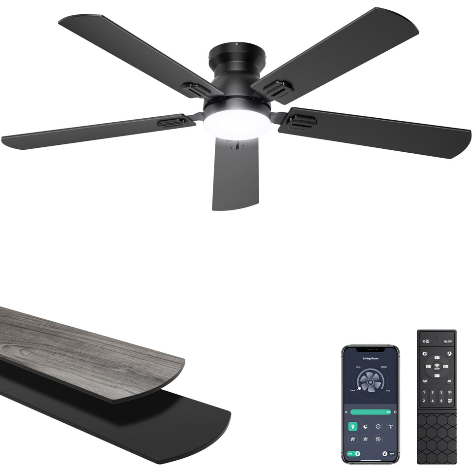 Ohniyou 52-inch ceiling fan with light remote for effortless cooling and customizable lighting.