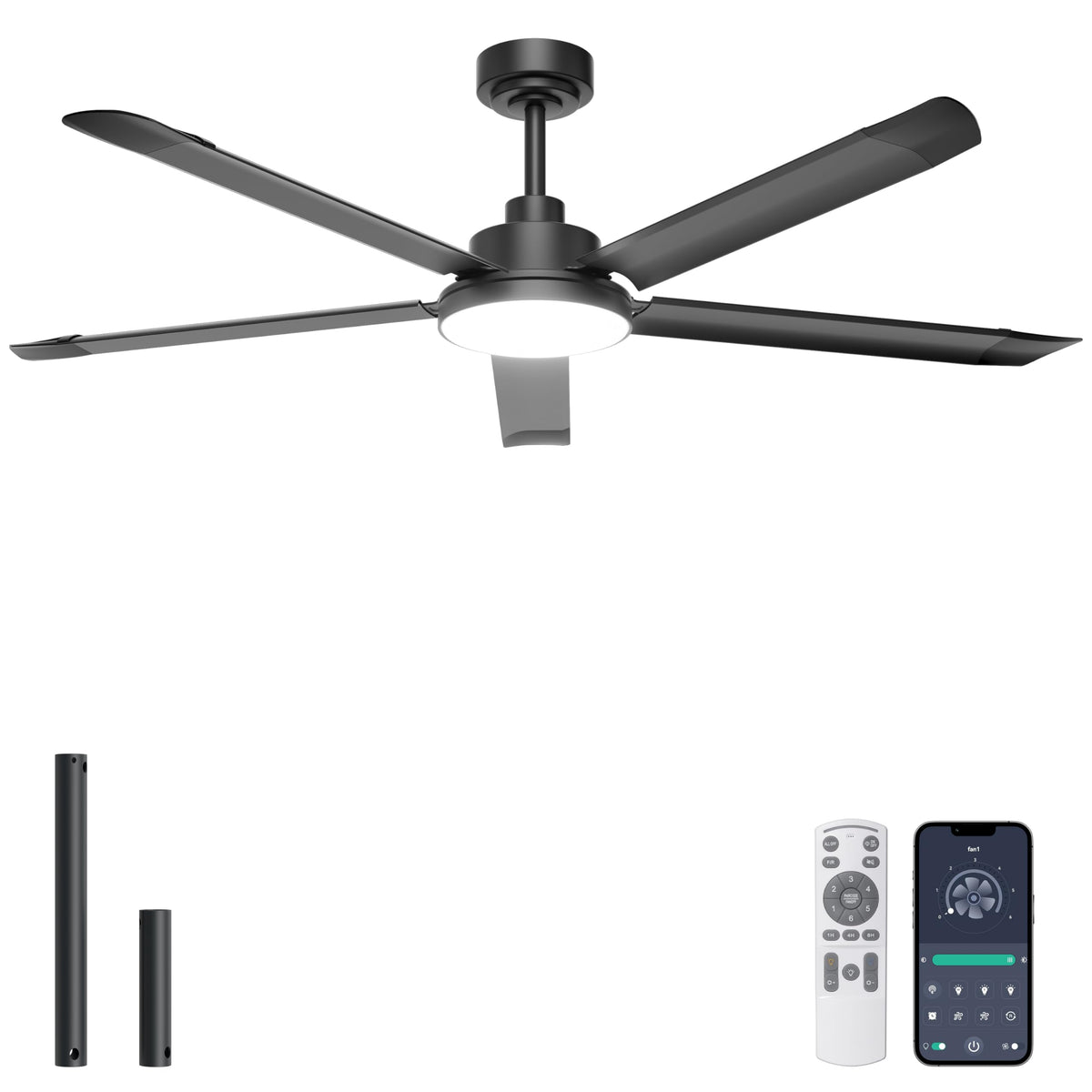 Ohniyou 60-inch ceiling fan with lights, front view, powerful airflow for any room.