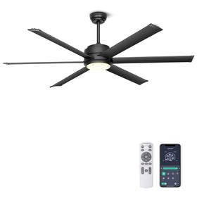 Ohniyou 60inch industrial ceiling fan with light, front view in black, elevates outdoor patio ambiance.