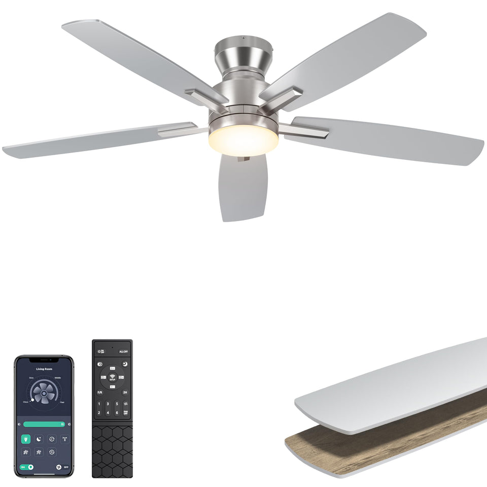 Ohniyou 52 inch silver finish ceiling fan with light for modern living rooms