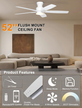 Ohniyou ceiling fan with light showing remote and app control for easy adjustments