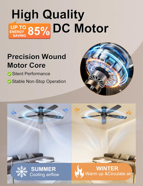 Ohniyou flush-mount no-light fan blending with ceiling lines.