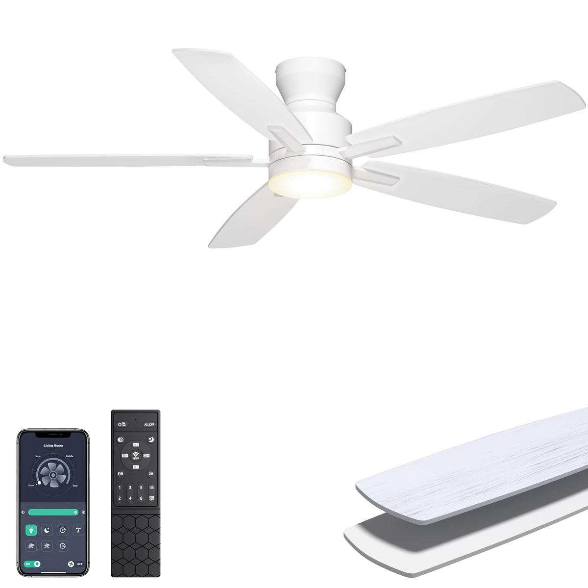 Ohniyou indoor-ready ceiling fan in white suitable for living rooms