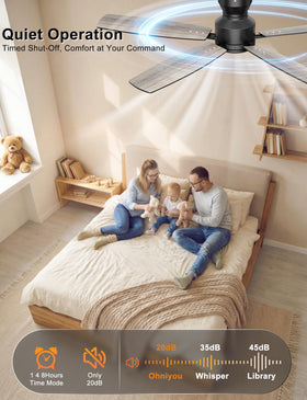Ohniyou quiet DC motor ceiling fan runs smoothly for undisturbed nights.
