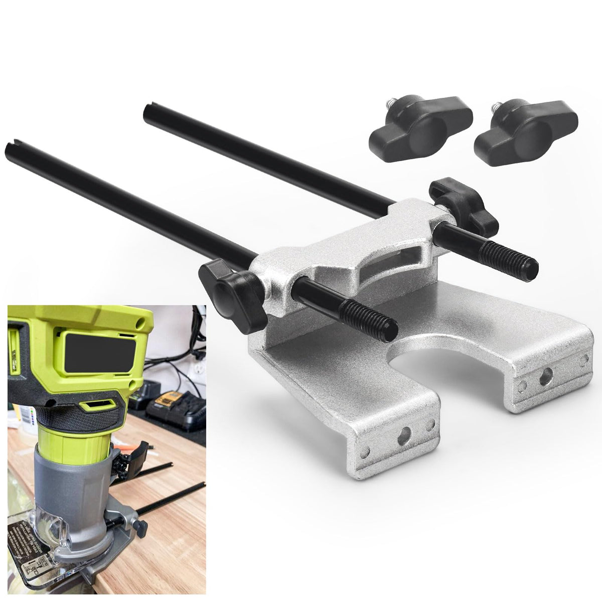 Ohoho edge guide assembly in Ryobi P601 setup for precise straight cuts