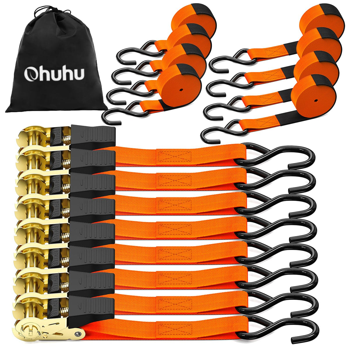 Ohuhu ratchet tie down strap 15ft orange webbing for secure hauling
