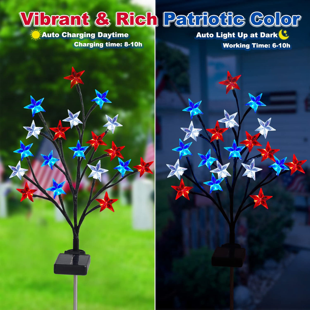Ohwewant 4th of July star pathway light along garden path, weatherproof design.