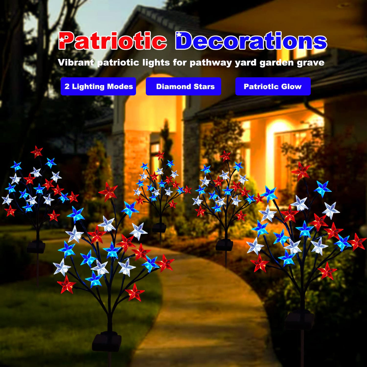 Ohwewant patriotic star path light with adjustable stake for versatile placement.