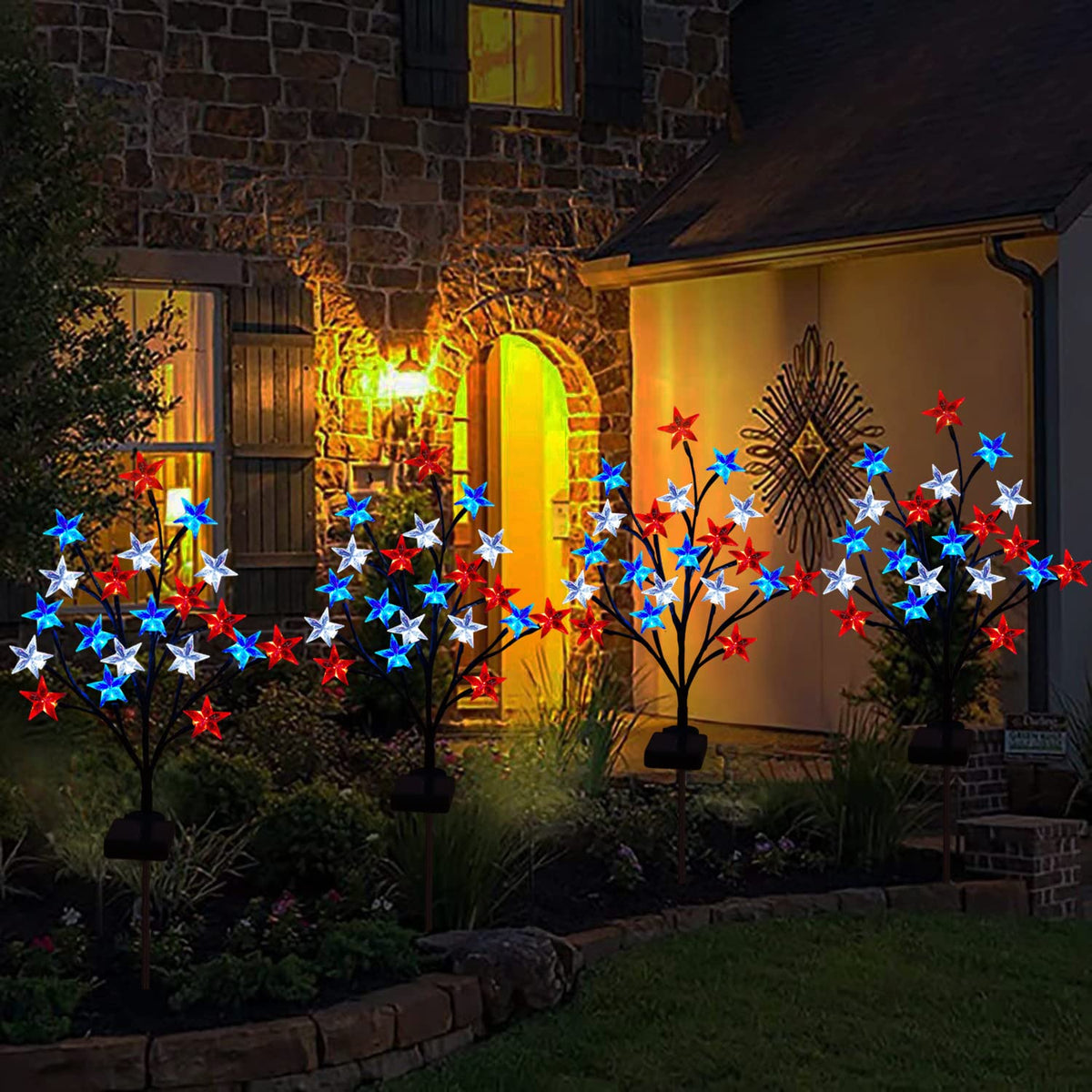 Ohwewant outdoor star pathway light shining along a patio or walkway.