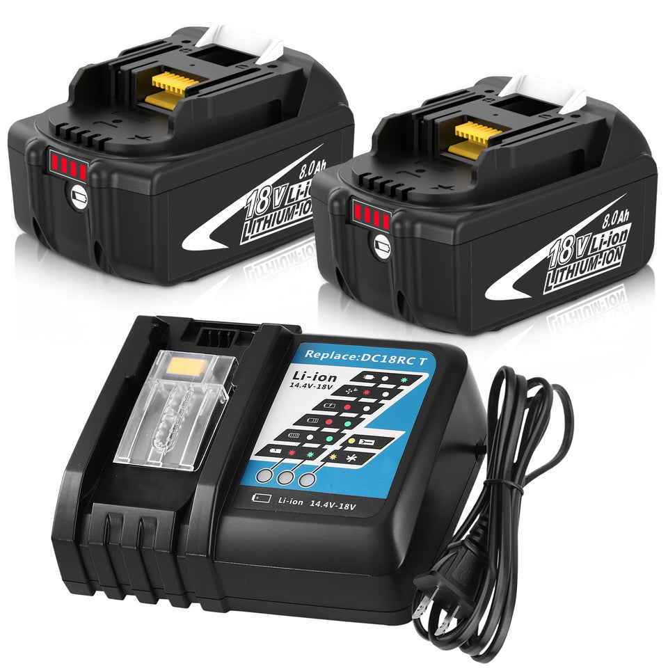 OHYES BAT 2-pack BL1860B front view for extended Makita power