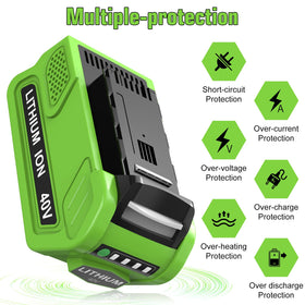 OHYES BAT 40V battery in use during garden tasks demonstrating extended runtime.