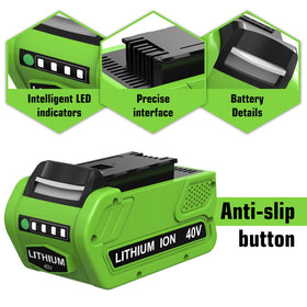 OHYES BAT 40V battery with four LED indicators showing charge level at a glance.
