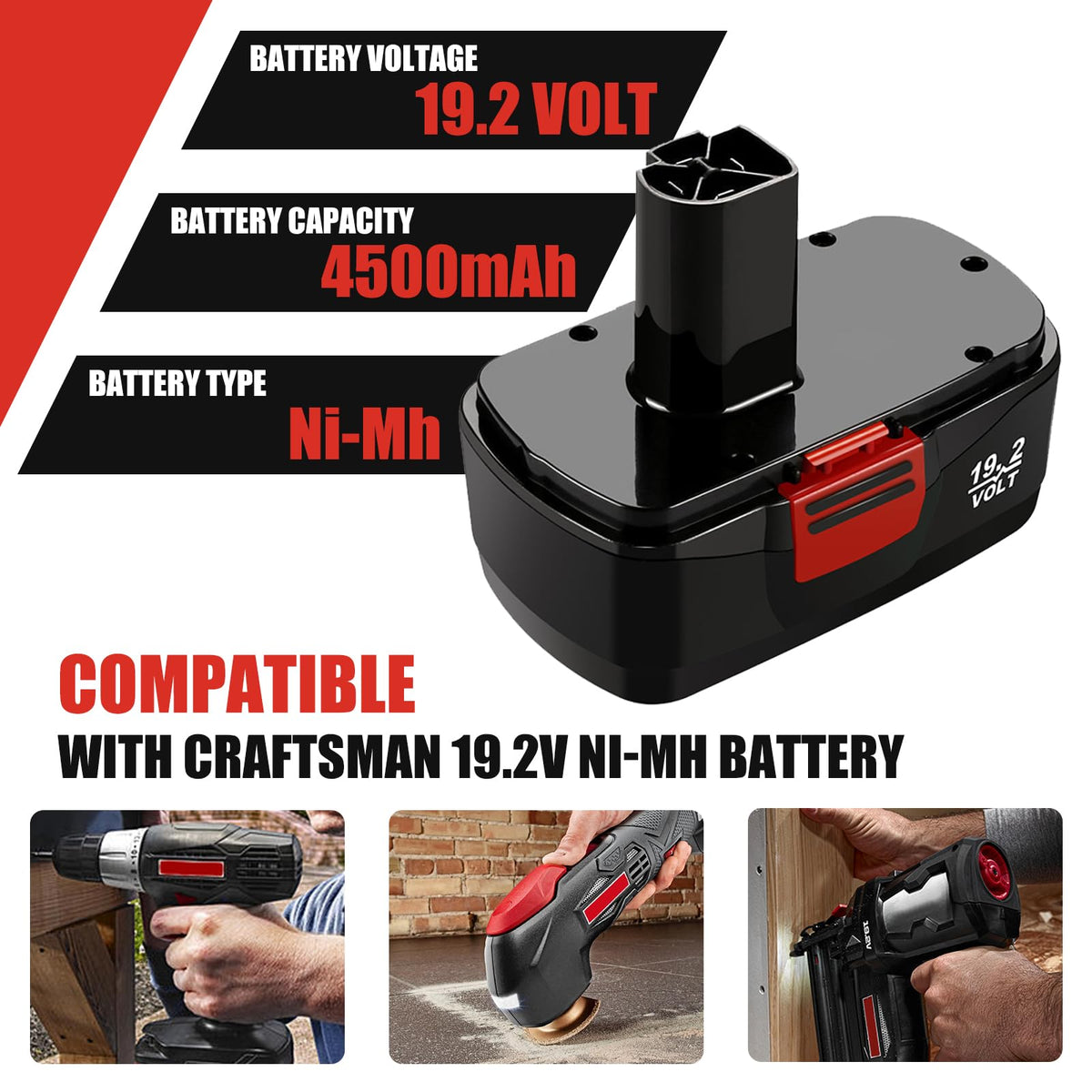 OHYES BAT C3 compatibility label confirms Craftsman 19.2V suitability.