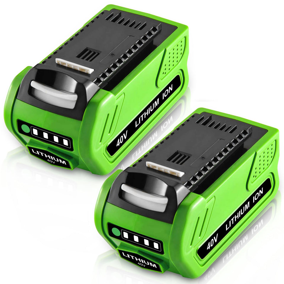 OHYES BAT Greenworks 40V battery front view for quick tool swaps.