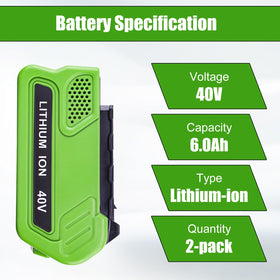 OHYES BAT Greenworks 40V battery side profile for compact storage.