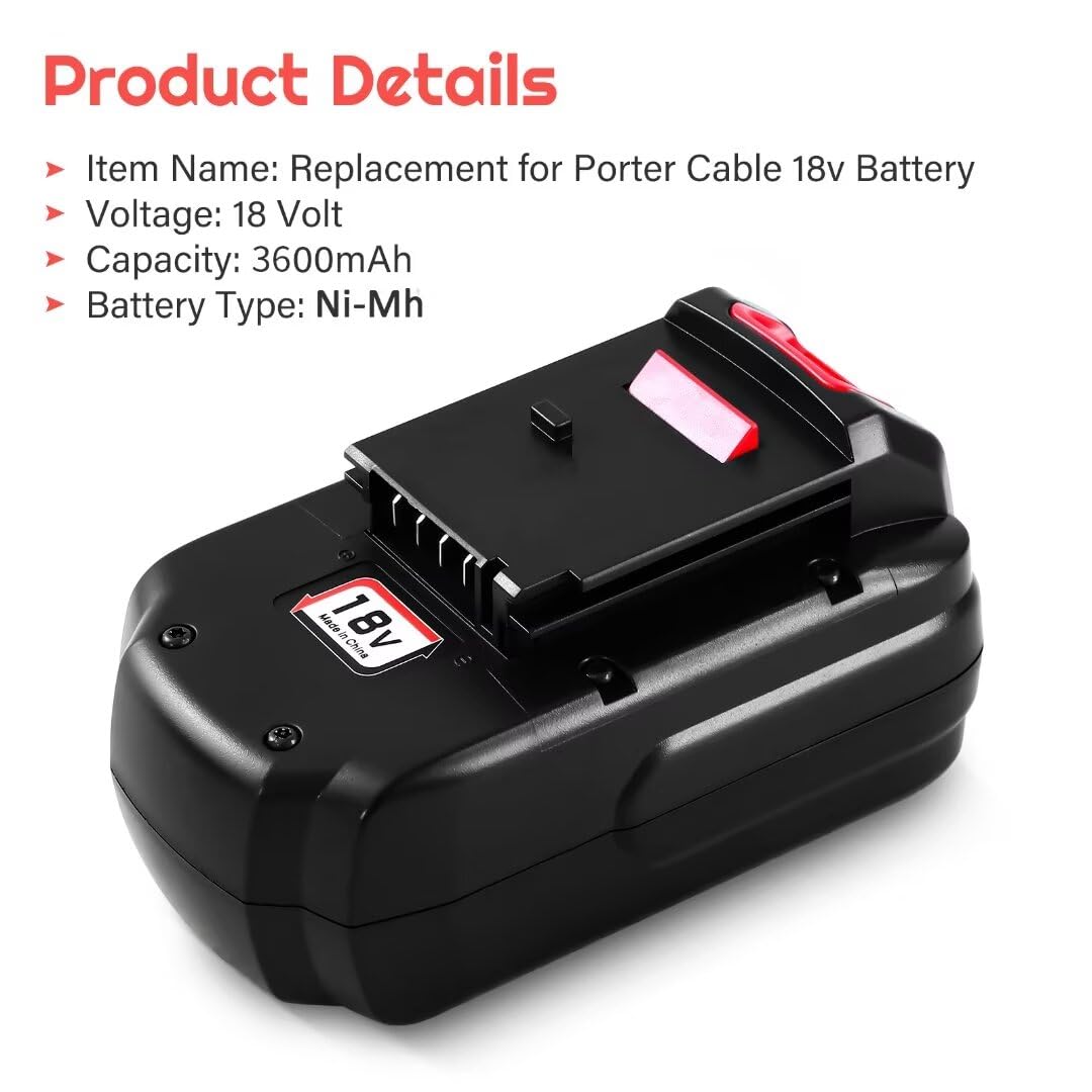OHYES BAT Porter-Cable 18V battery side view showing Ni-MH construction and capacity.
