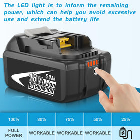 OHYES BAT battery demonstrates 18V compatibility with Makita tools and DC18RC.