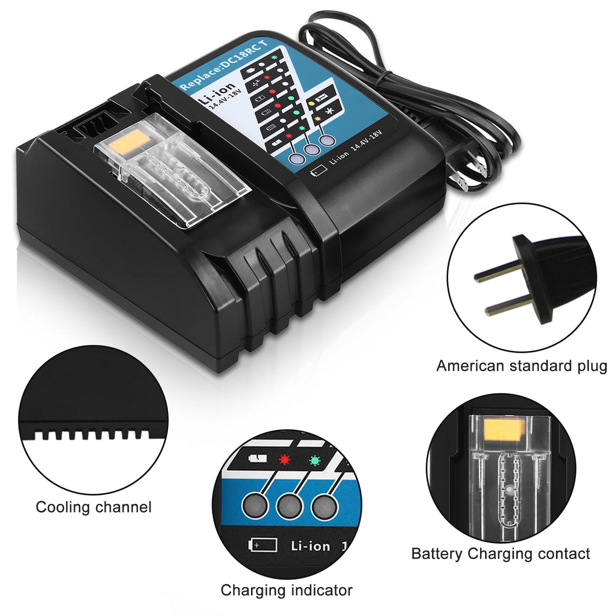 OHYES BAT LED indicator on battery helps monitor charge status.