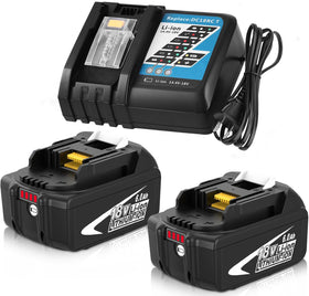 OHYES BAT two-pack BL1860B front view shows dual-pack power for Makita.