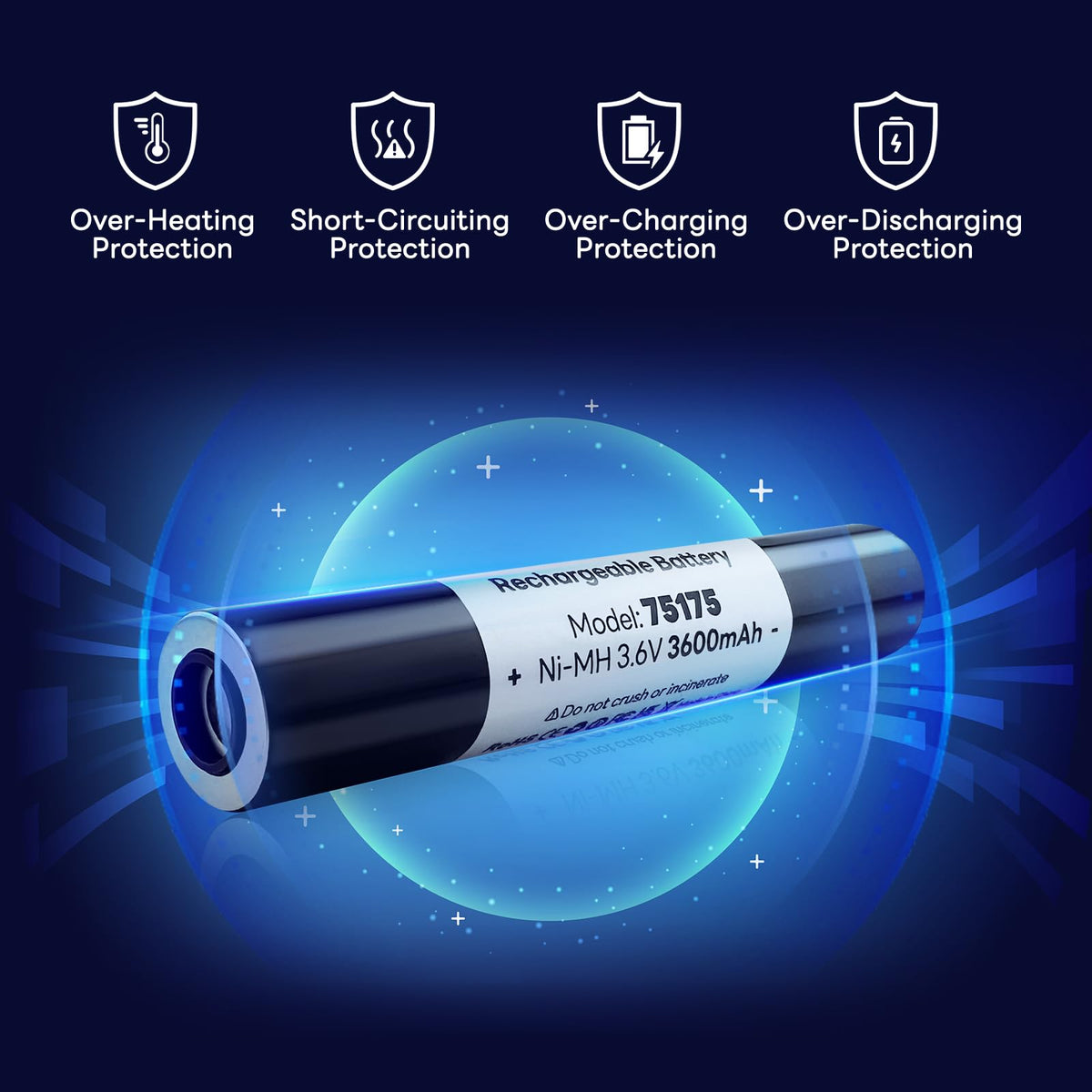 OHZHAO 75175 battery label closeup with specs and safety marks.