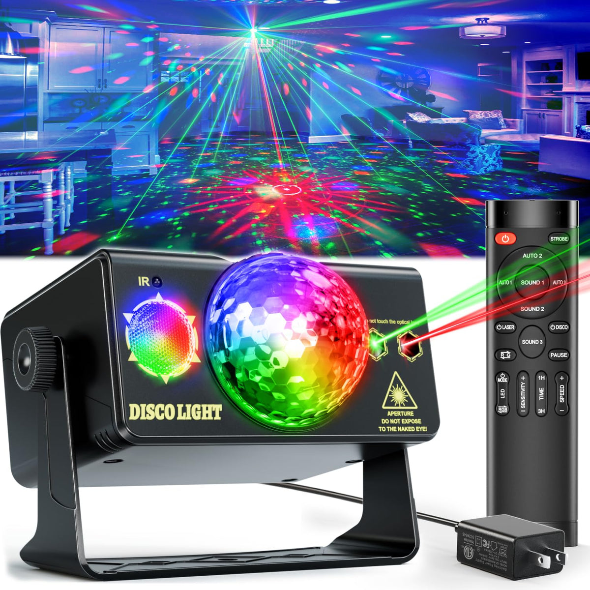 OIEZISRO party lights disco ball light showing RGB colors for vibrant party ambience