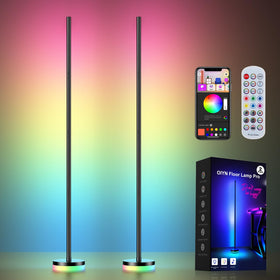 OIYN Corner Floor Lamp 2 Pack illuminates corners with vibrant RGBICW lighting.