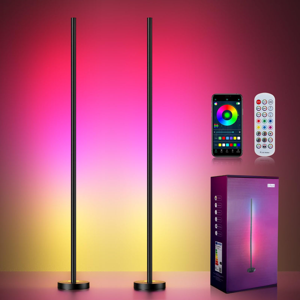 OIYN Smart RGBICW corner floor lamp assembly for quick, tool-free setup.