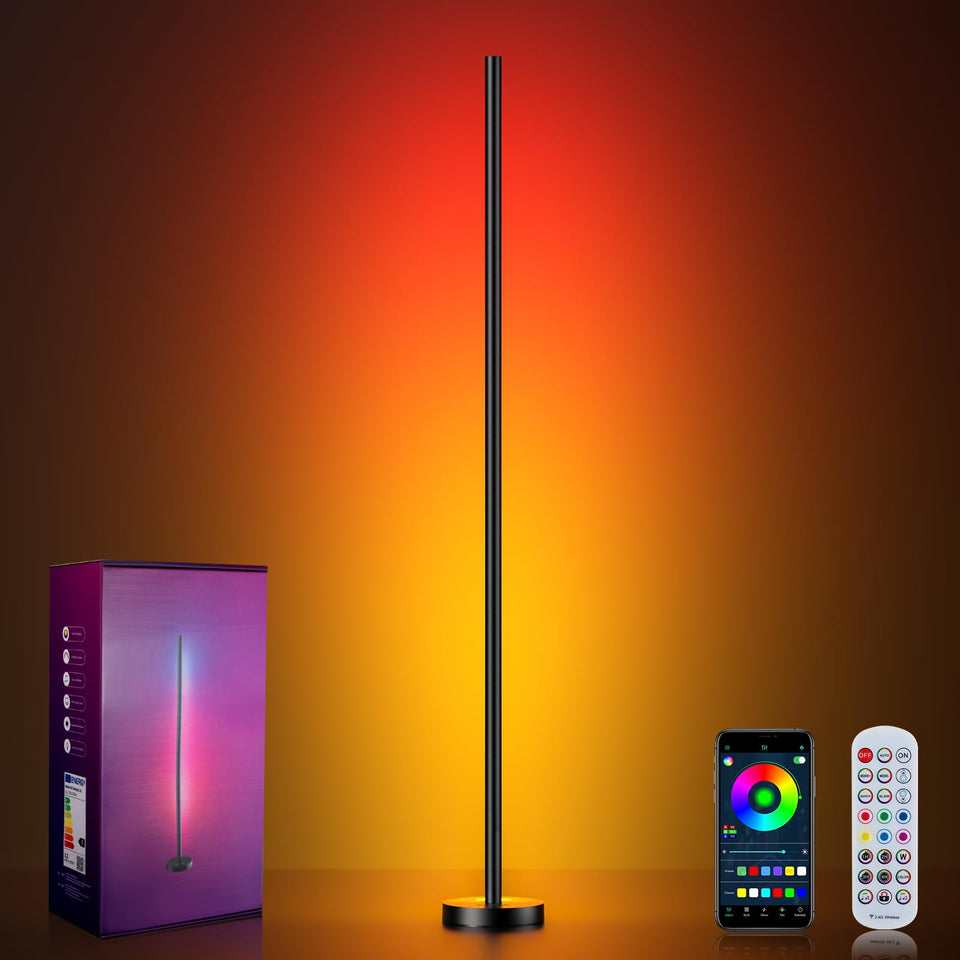 OIYN Smart RGBICW LED Corner Floor Lamp unboxing view with easy setup