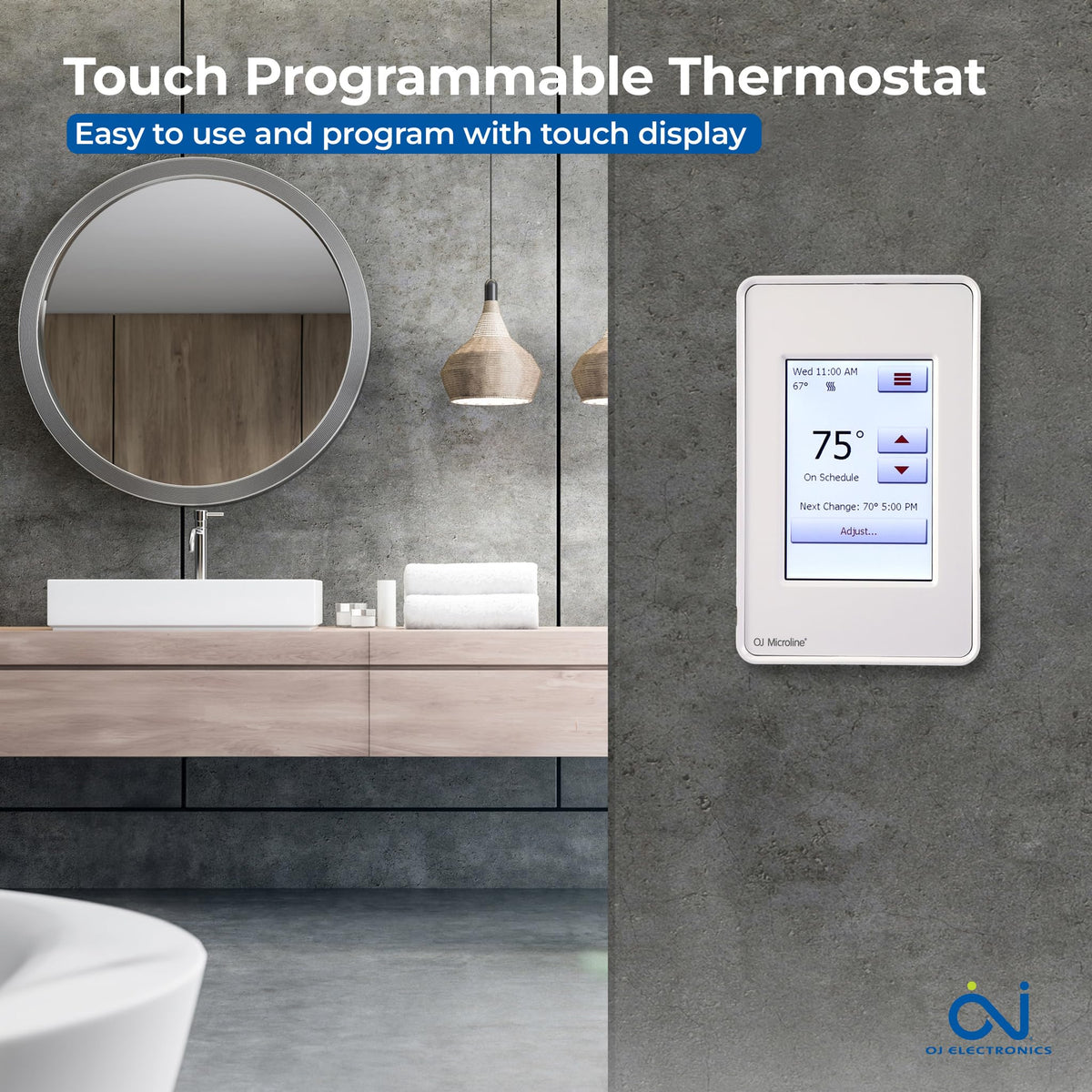 OJ Microline UDG4 Class A GFCI label highlights safety for electric floor heating.