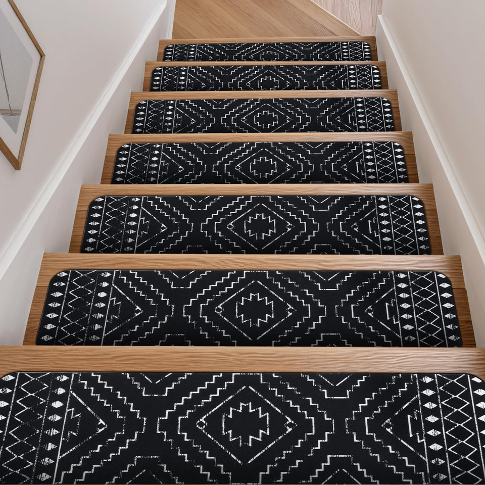 OJIA Boho stair treads with nonslip back keep stairs secure and stable.