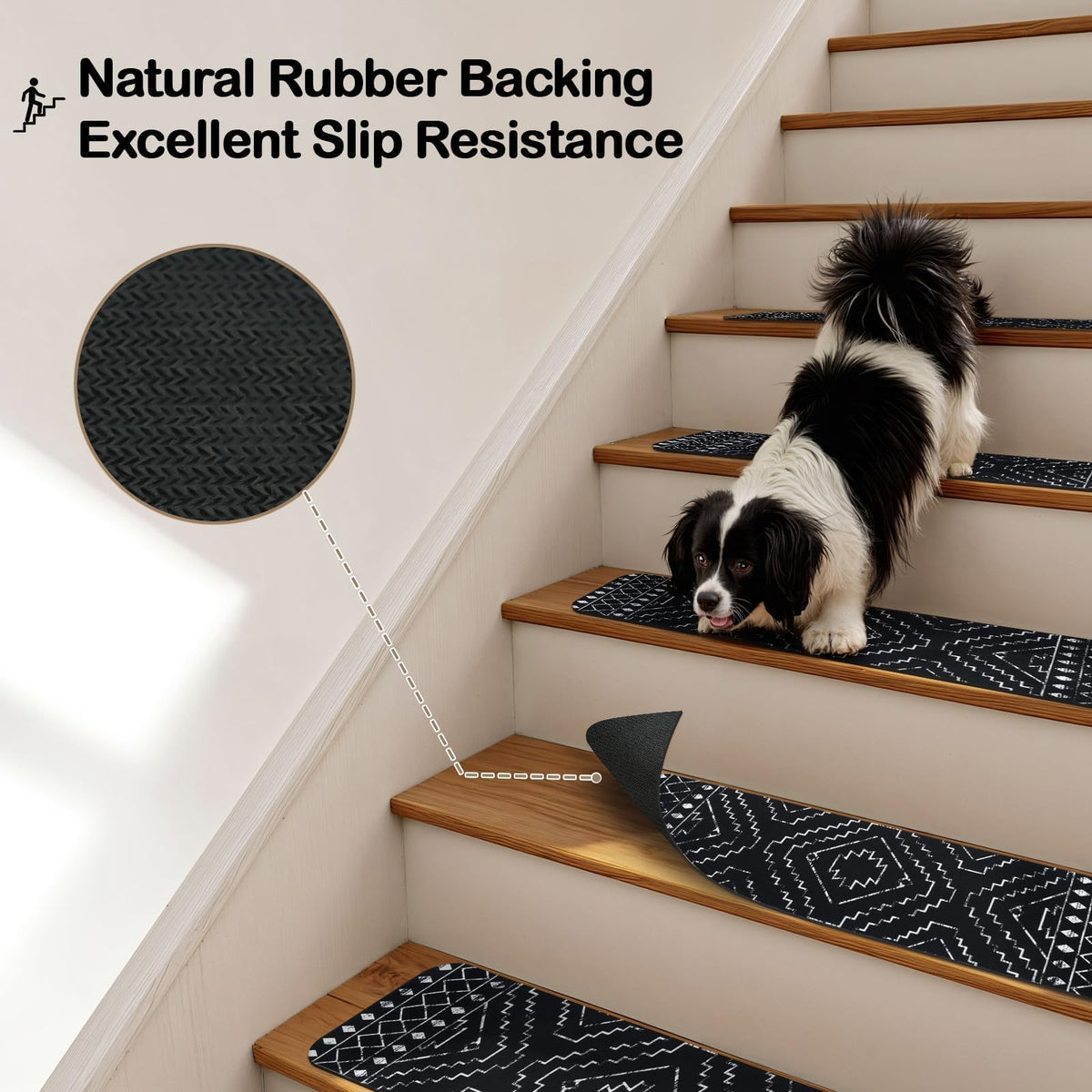 OJIA Boho stair treads offer soft cushioned feel and easy 30x8 inch comfort.