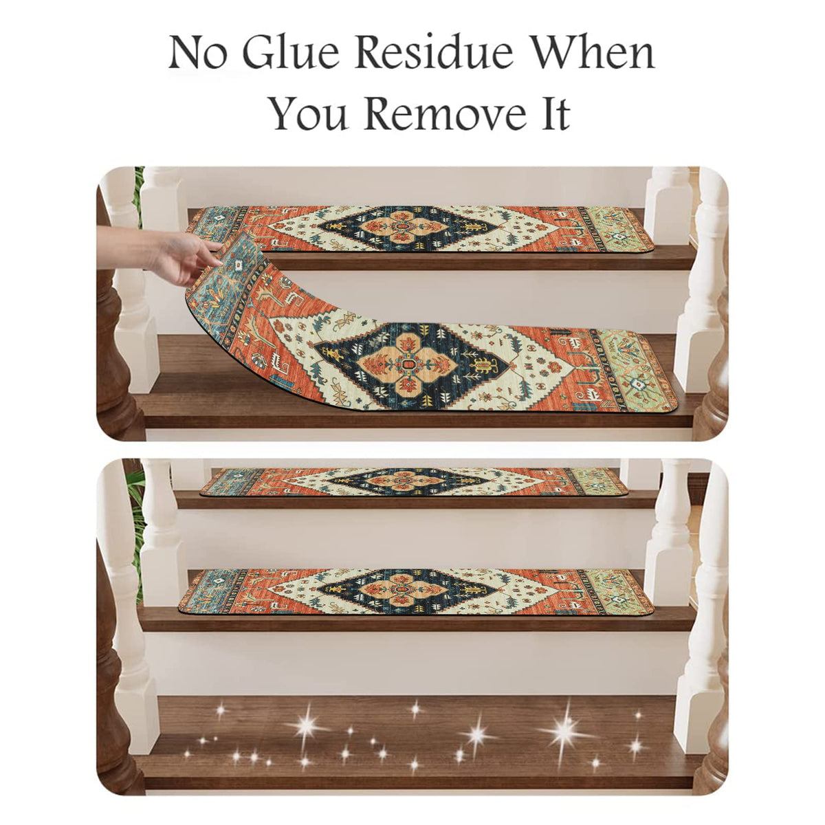 OJIA easy-clean stair treads shown being vacuumed