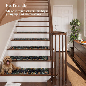 OJIA black floral stair tread close-up showing neoprene backing.