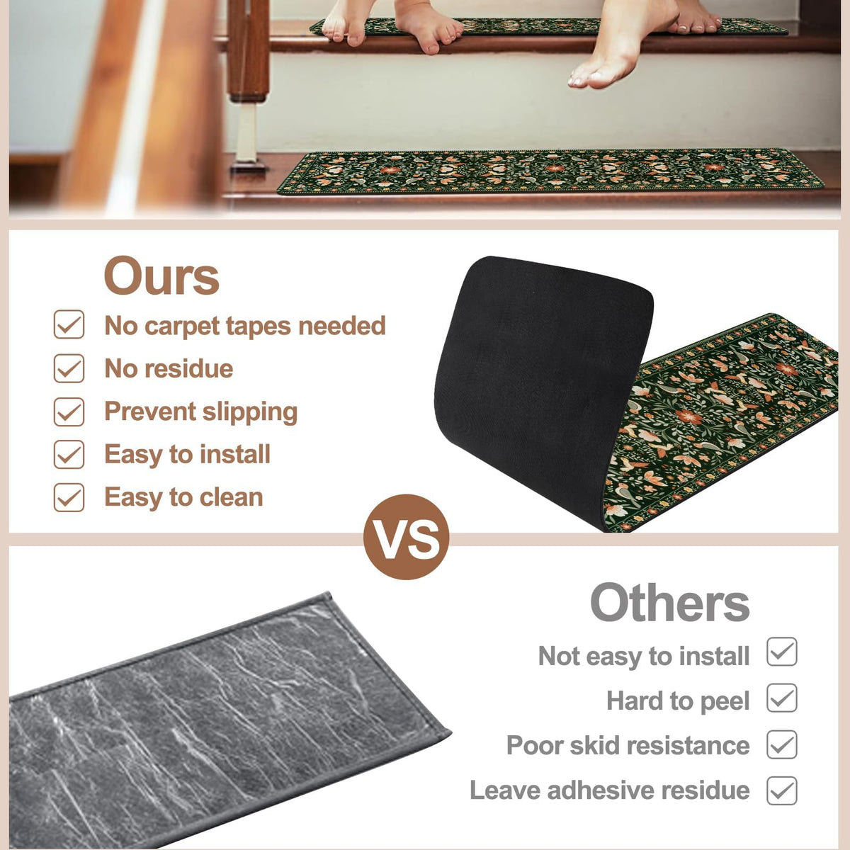 OJIA Floral Stair Treads reduce stair noise during use