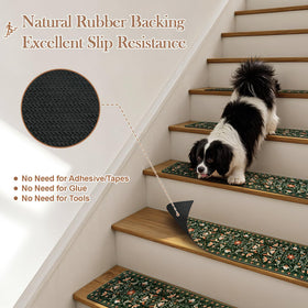 OJIA Floral Stair Treads with non-slip backing for steady footing