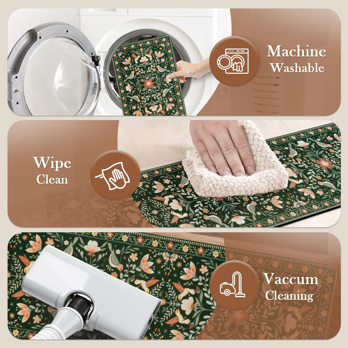 OJIA Floral Stair Treads are washable for easy cleaning