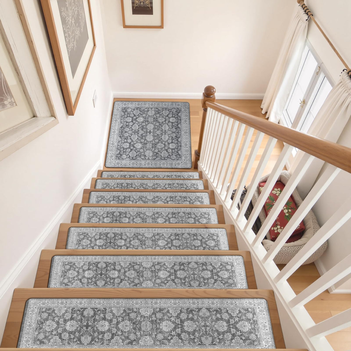 OJIA gray square stair tread showing edge protection for paint.
