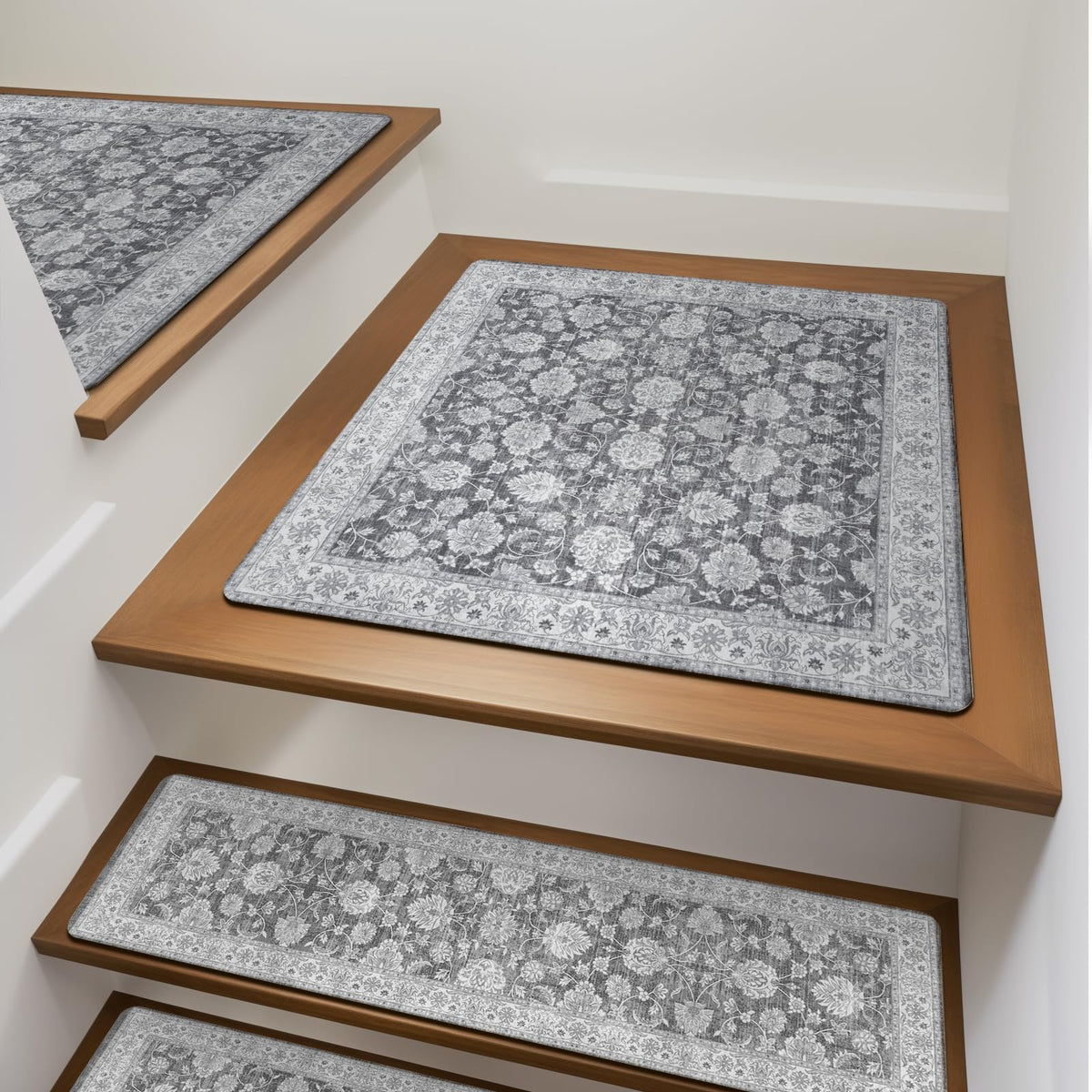 OJIA non-slip stair treads on gray with rubber backing for secure footing.