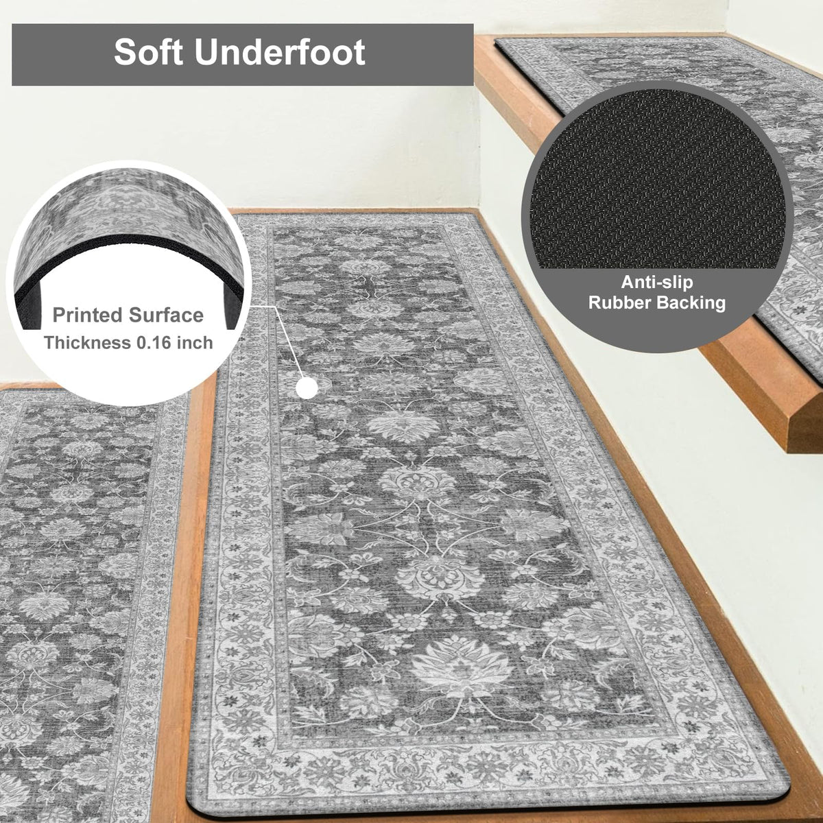 OJIA non-slip stair treads rubber backing close-up showing grip.