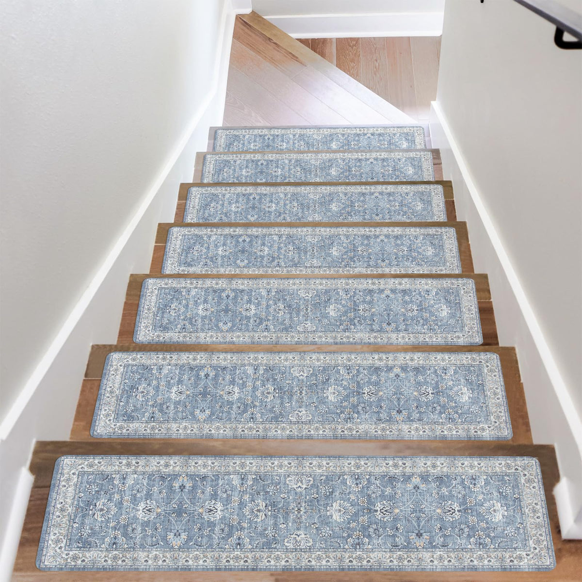 OJIA stair treads with anti-slip backing improve safety on wooden stairs