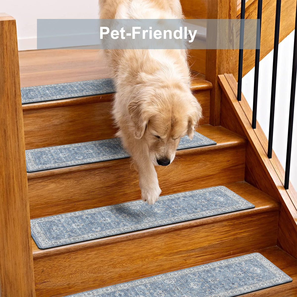 OJIA stair treads support pets and kids on smooth stairs