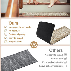 OJIA beige stair treads provide cushioned step for comfortable footing.