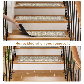 OJIA vintage stair treads installed with no residue on wooden stairs.