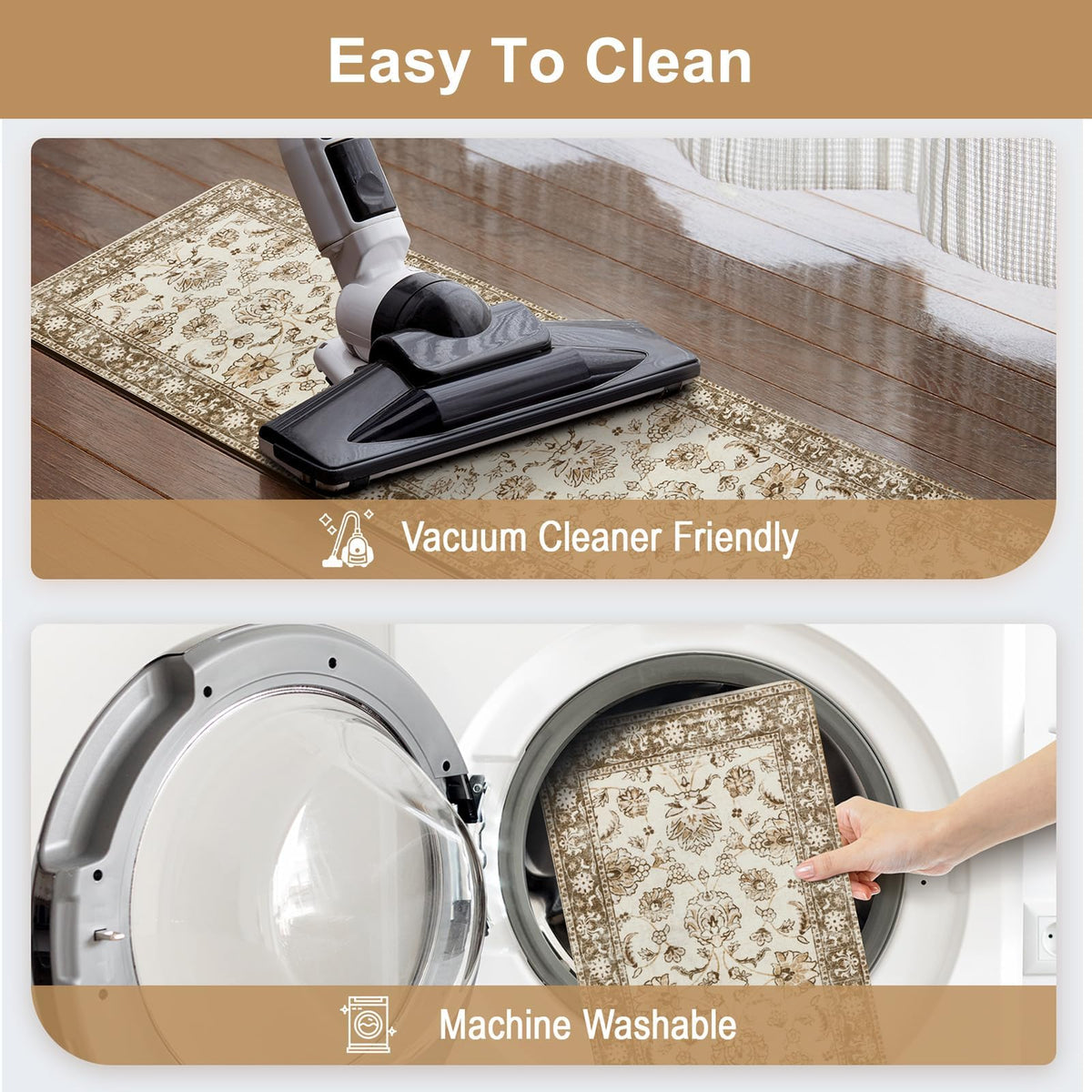 OJIA beige stair treads machine-washable for easy deep cleaning.