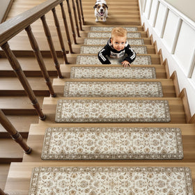 OJIA beige stair treads keep stairs quiet with reduced impact sounds.